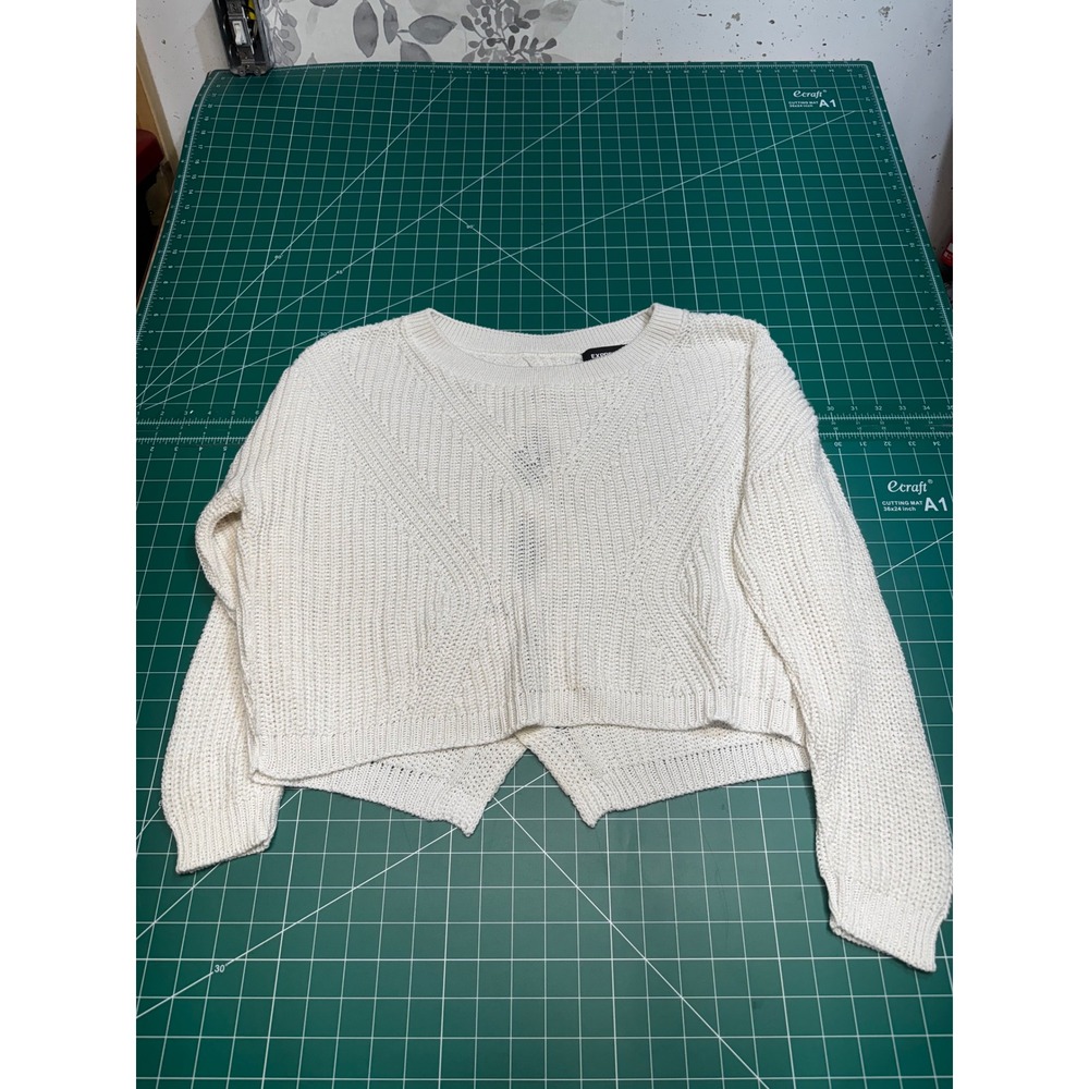 Express Womens Cream White Open Twist Back Cropped Chunky Knit Sweater Small